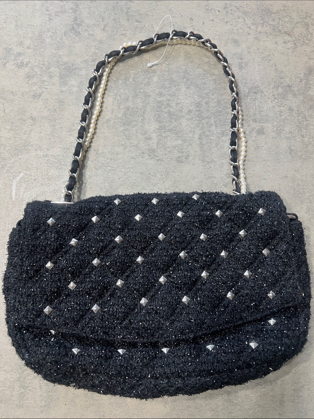 Black Quilted Studded Shoulder Bag - Women